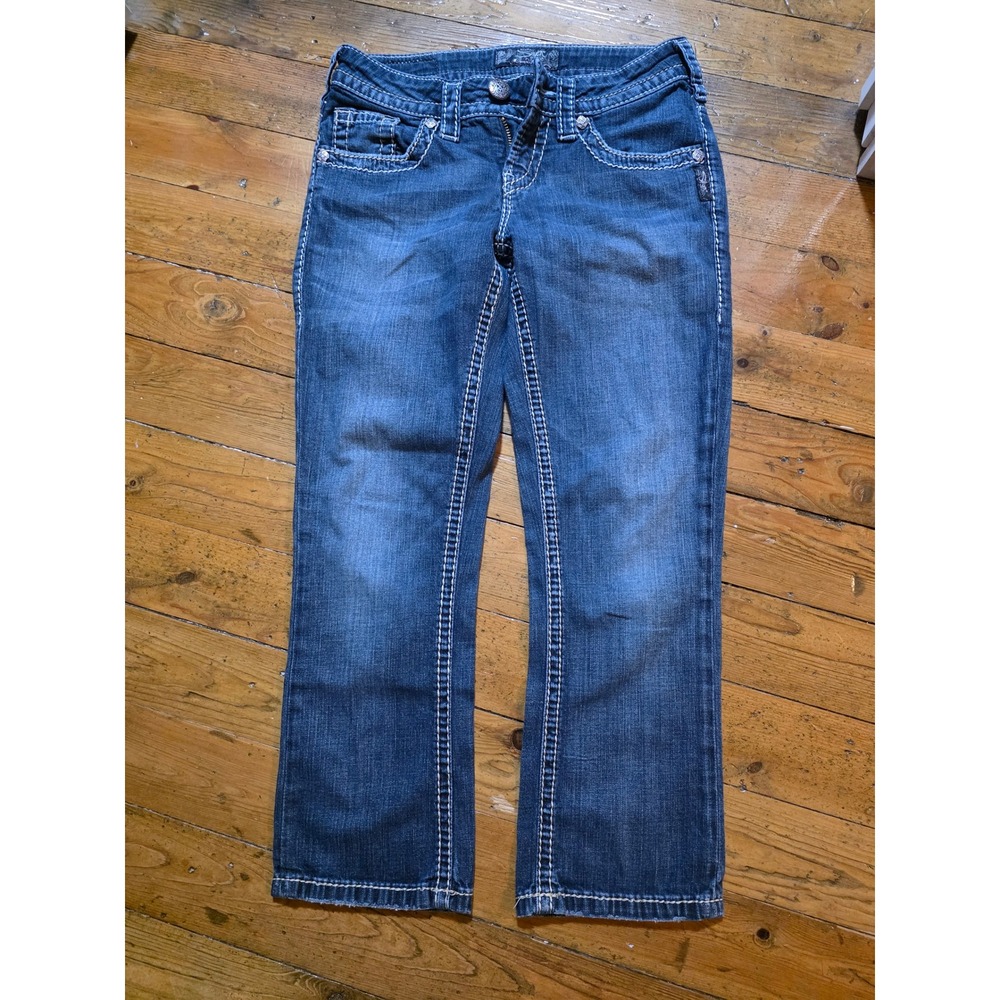 Silver Jeans Co Aiko Capri Womens 25 Blue Medium Wash Thick Stitch Straight Leg